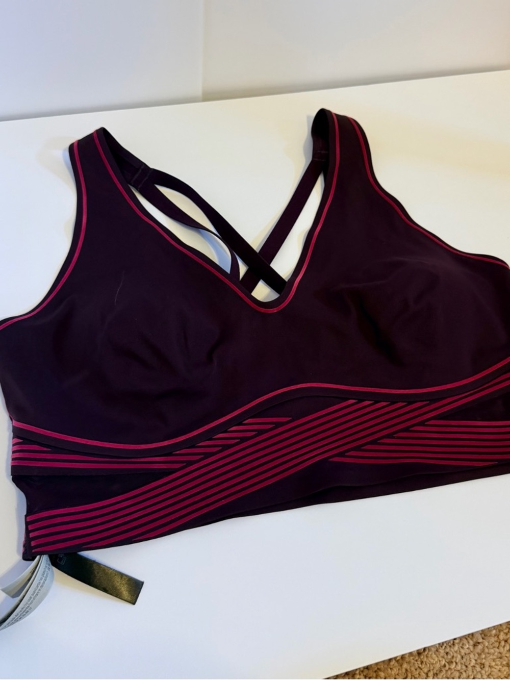 VSX Plum Sports Bra with Pink Velvet Trim - Picture 2 of 4